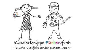 Logo Kinderkrippe Farbenfroh_ Mädchen und Junge als Strichmännchen