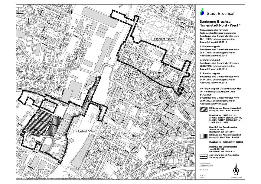 Plan der Innenstadt mit Abgrenzungslinien