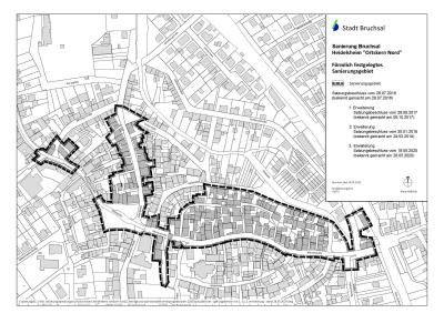 Plan des Sanierungsgebiet Heidelsheim Ortskern Nord mit Abgrenzungslinien