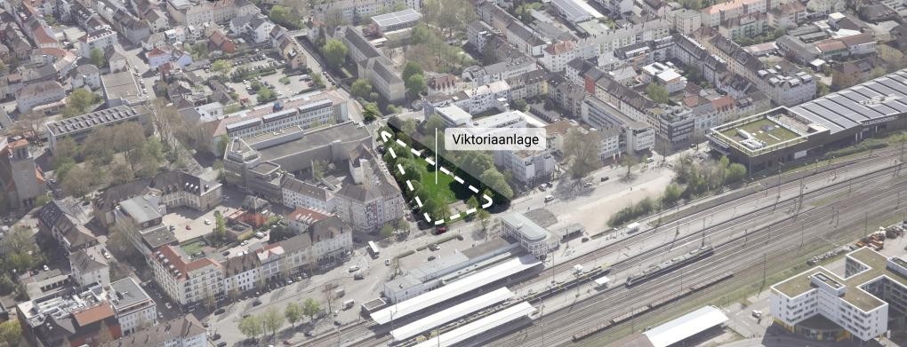 Schrägluftbild Viktoriaanlage Schrägluftbild mit Markierung der Viktoriaanlage