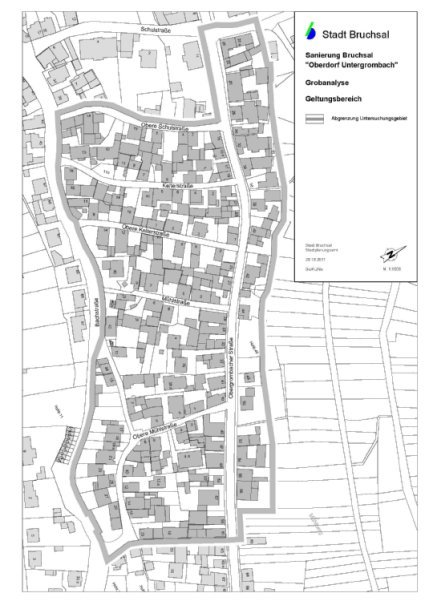 Plan von Untergrombach-Oberdort mit Abrenzungslinien