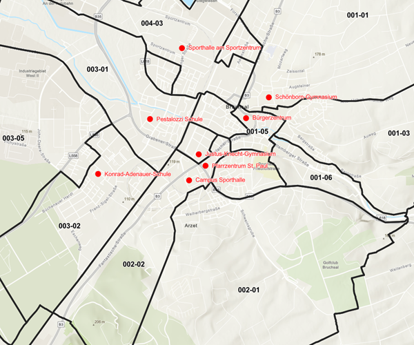 Kartenausschnitt WebApp Wahlbezirke