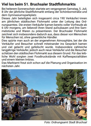 Zeitungsartikel über vergangenen Stadtflohmarkt