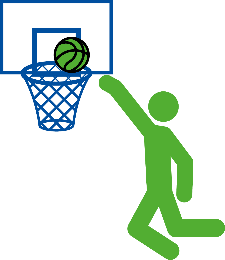 Mensch wirft Basketball in Korb