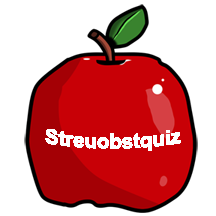 Roter Apfel im Comic-Stil, Schriftzug "Streuobstquiz"